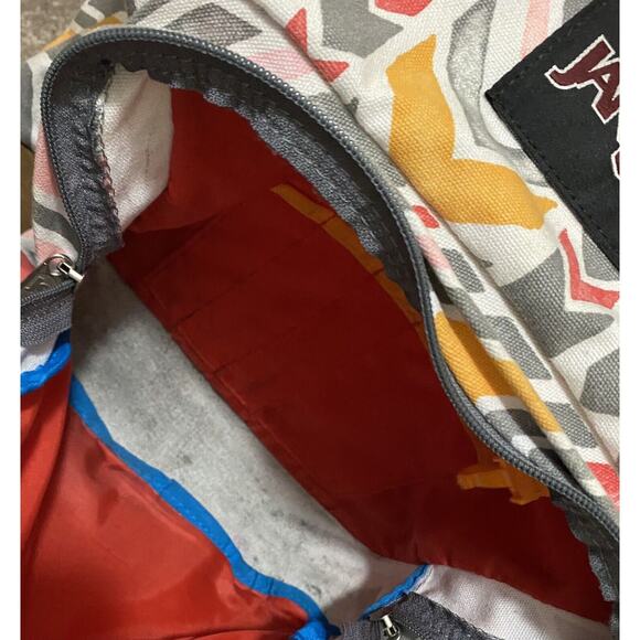 Jansport Backpack W/ Suede Leather Bottom Laptop Pocket Coral Dusk Chevron - Picture 10 of 10